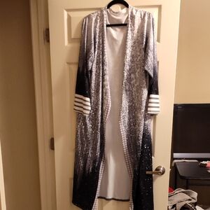 Black and White Long Open Cardigan